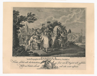 Friedrich II. bey dem Übergang über die Oder bey Reitwein vor der Schlacht bey Zorndorff 1758.