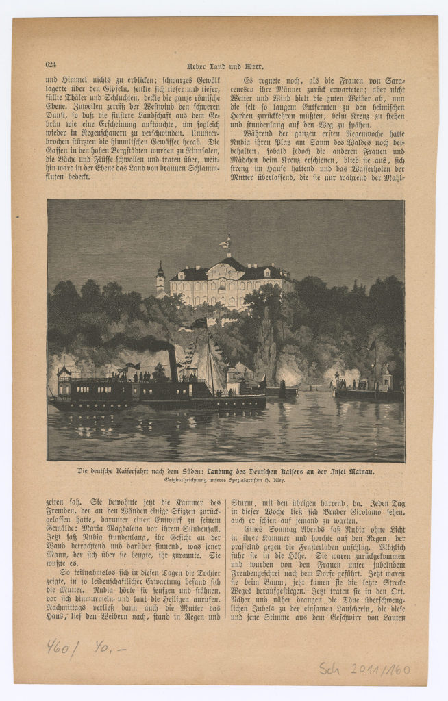 Die deutsche Kaiserfahrt nach dem Süden: Landung des Deutschen Kaisers an der Insel Mainau.