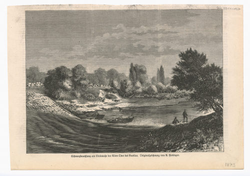 A. Pettinger (Künstler*in), Schwarzbauchfang am Steinwehr der Alten Oder bei Breslau., 1873