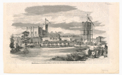 Unbekannt (Künstler*in), Schlußsteinlegung der Havelbrücke zu Redlitz bei Potsdamdurch König Friedrich Wilhelm IV. von Preußen am 10. October., 1852