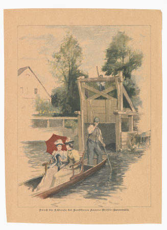 Durch die Schleuse  bei Forsthaus Kanno-Mühle (Spreewald).