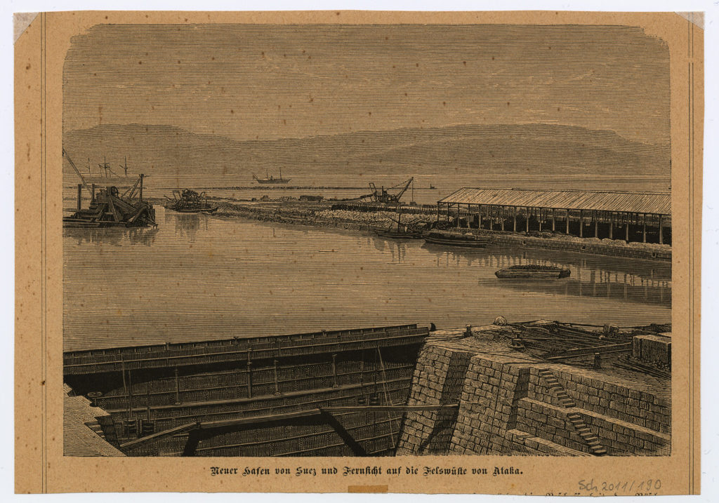 Neuer Hafen von Suez und Fernsicht auf die Felswüste von Ataka.