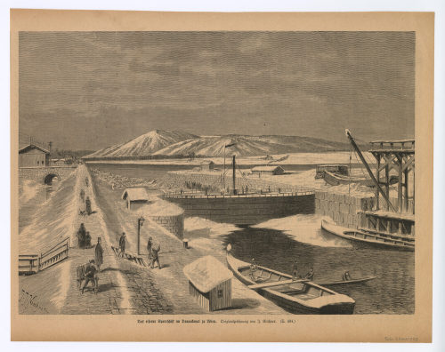 Johann Joseph Kirchner (Künstler*in), Das eiserne Sperrschiff im Donaukanal zu Wien., 19. Jahrhundert