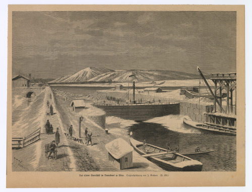 Johann Joseph Kirchner (Künstler*in), Das eiserne Sperrschiff im Donaukanal zu Wien., 19. Jahrhundert