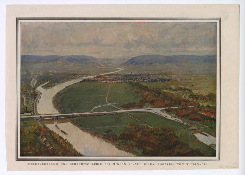 Willi Obronski (Künstler*in), Weserübergang und Schachtschleuse bei Minden, um 1915