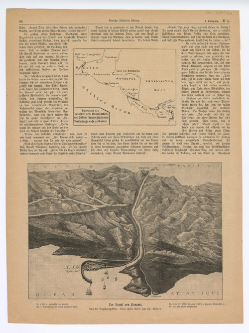 Ch. Müret (Künstler*in), Zeitungsseite mit Abbildung: "Der Kanal von Panama. Aus der Vogelperspektive.", 19. Jahrhundert