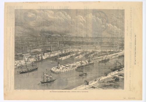 Unbekannt (Künstler*in), THE PROPOSED MANCHESTER SHIP CANAL: INTENDED DOCKS AT MANCHESTER., 1883
