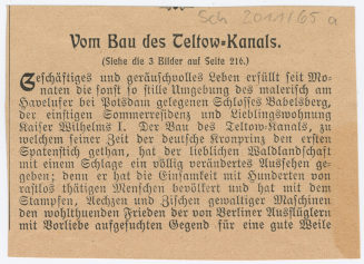 Artikel "Vom Bau des Teltow-Kanals"