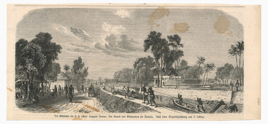 Die Weltfahrt der k. k. österr. Fregatte Novara: Am Kanale von Weltevreden bei Batavia.