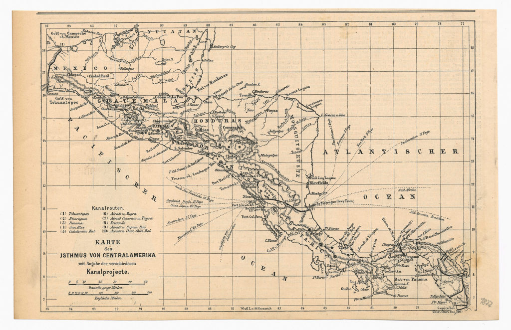 KARTE des ISTHUMS VON CENTRALAMERICA mit Aufgabe der verschiedenen Kanalprojecte.