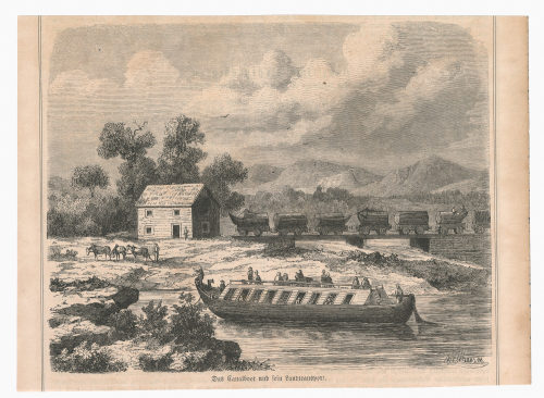 Balduin Möllhausen (Künstler*in), Das Canalboot und sein Landtransport., 1860