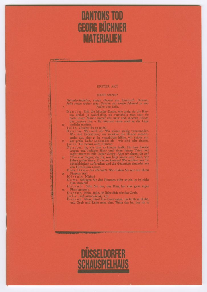 Programmheft (Umschlag) zu "Dantons Tod" von Georg Büchner. Premiere am 18. November 1989 im Gr ...