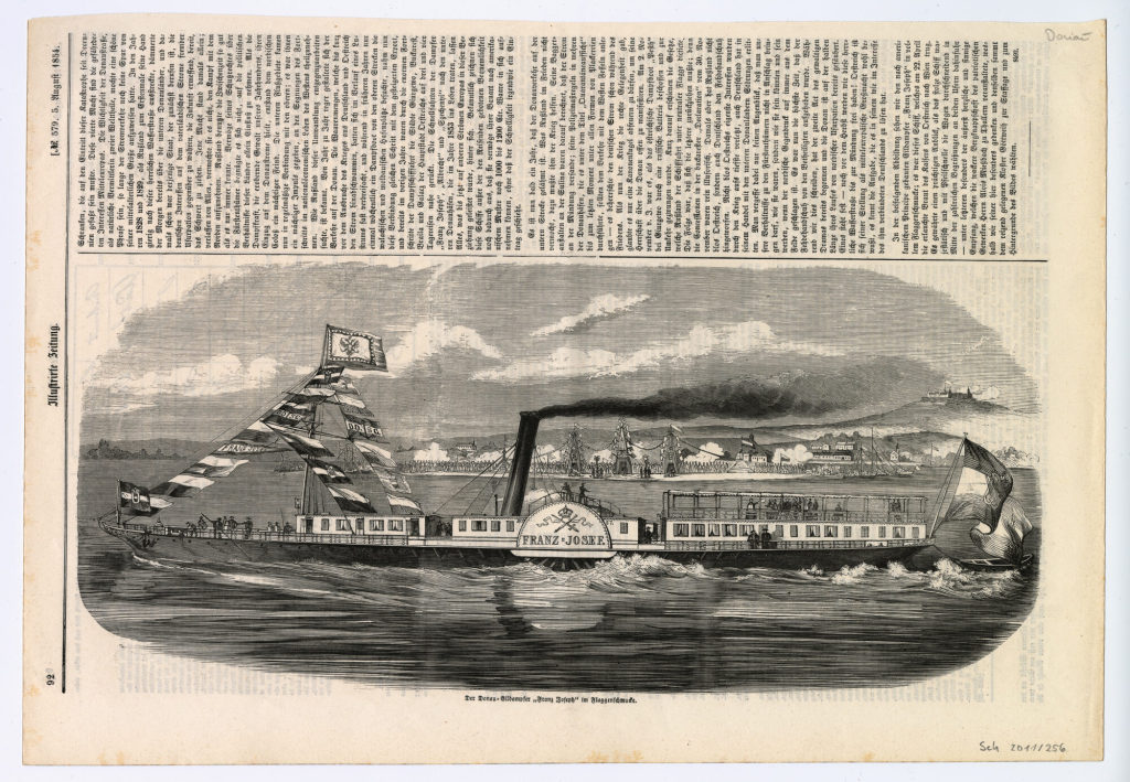 Der Donau-Eildampfer "Franz Joseph" im Flaggenschmucke.