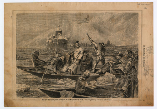 Otto Fikentscher (Künstler*in), Blüchers Uebergang über den Rhein in der Neujahrsnacht 1814., 1864