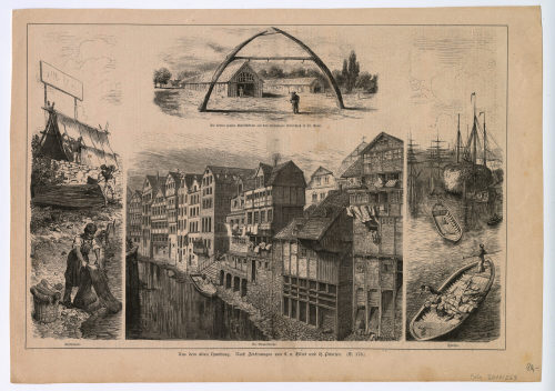 Leo von Elliot (Künstler*in), Zeitungsseite mit vier Abbildungen: Aus dem alten Hamburg., 1884