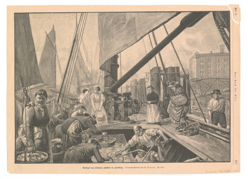 Bruno Héroux (Künstler*in), Verkauf von lebenden Schollen in Hamburg., 19. Jahrhundert