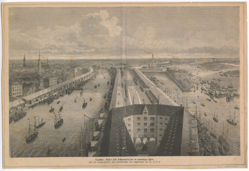 Heinrich Jenny (Künstler*in), Sandthor-, Kaiser- und Dalmann's-Quai im Hamburger Hafen., 19. Jahrhundert