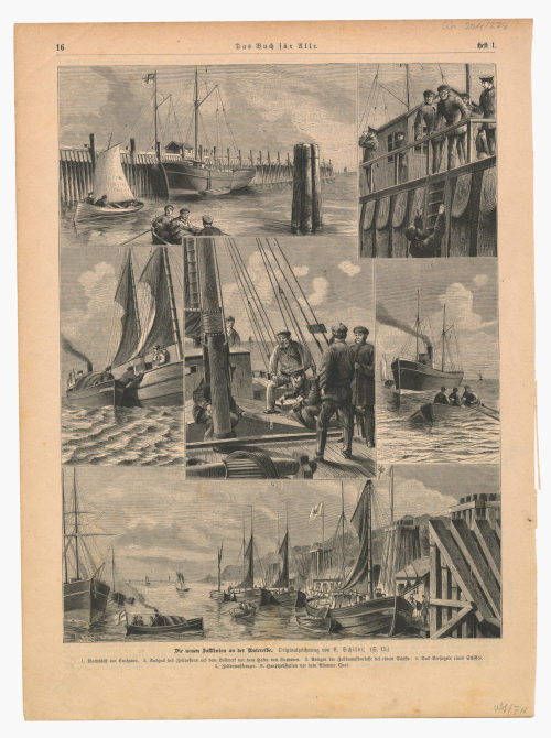 Carl Schildt (Künstler*in), Zeitungsseite mit sechs Abbildungen: "Die neuen Zolllinien an der Unterelbe", 19. Jahrhundert