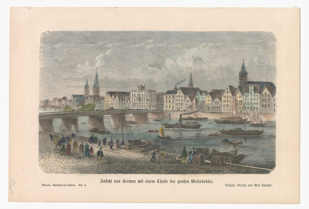 Die Eisenbahnbrücke über die Weser bei Bremen.