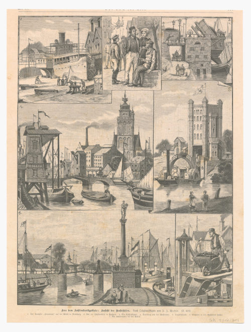 Unbekannt (Stecher*in), Aus dem Kohlenstreikgebiet: Ansicht der Ruhrhäfen., um 1880