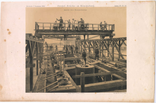 Unbekannt (Künstler*in), Pregel-Brücke in Königsberg. Ansicht des Baugerüstes., 1866