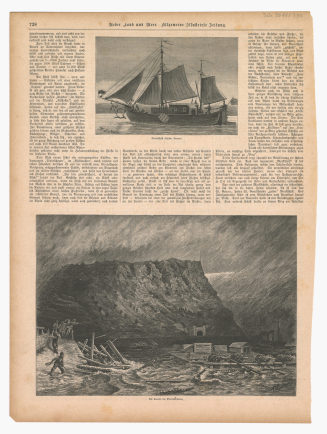 Zeitungsseite mit zwei Abbildungen: "Rheinschiff ältester Bauart", "Die Lorelei im Gewittersturm"