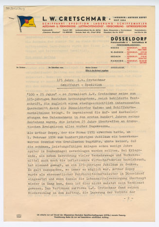 Text der Broschüre "125 Jahre L. W. Cretschmar Schiffahrt Spedition"