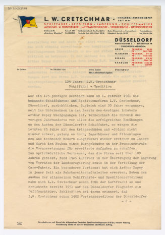 Text der Broschüre "125 Jahre L. W. Cretschmar Schiffahrt - Spedition"