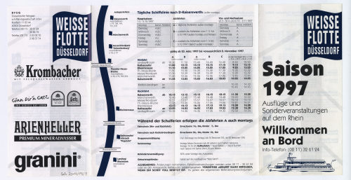 Weisse Flotte Düsseldorf GmbH (Beteiligte Institution), WEISSE FLOTTE DÜSSELDORF. Ausflüge und Sonderveranstaltungen auf dem Rhein. Willkommen an Bord., 1997