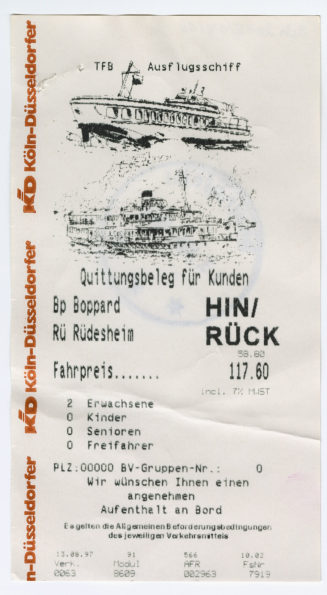 Schiffsfahrschein "Boppard - Rüdesheim"