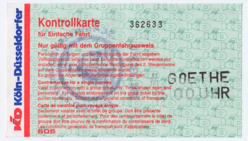 Köln-Düsseldorfer Deutsche Rheinschiffahrt AG (Beteiligte Institution), Kontrollkarte "Schaufelraddampfer Goethe", 1996