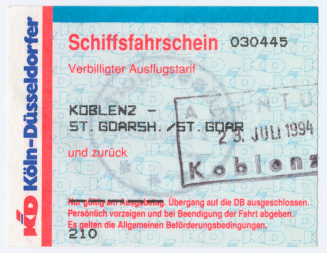Schiffsfahrschein "Koblenz - St. Goarsh./St. Goar"