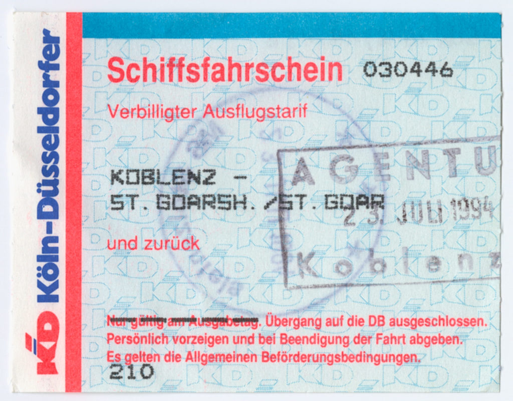 Schiffsfahrschein "Koblenz - St. Goarsh./St. Goar"