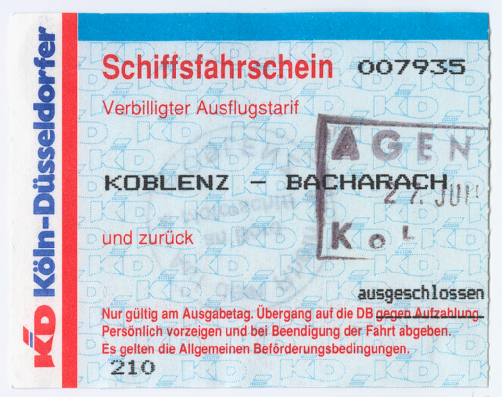 Schiffsfahrschein "Koblenz - Bacharach"
