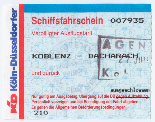 Köln-Düsseldorfer Deutsche Rheinschiffahrt AG (Beteiligte Institution), Schiffsfahrschein "Koblenz - Bacharach", 1994