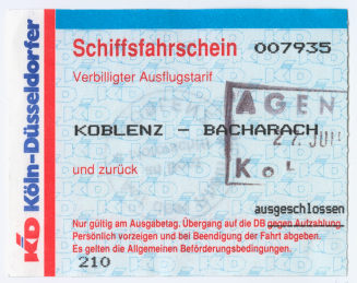 Schiffsfahrschein "Koblenz - Bacharach"