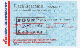 Zuschlagschein Tragflügelboot RHEINPFEIL
