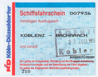 Schiffsfahrschein "Koblenz - Bacharach"