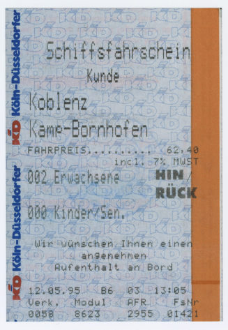 Schiffsfahrschein "Koblenz - Kamp-Bornhofen"