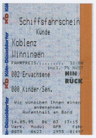 Schiffsfahrschein "Koblenz - Winningen"