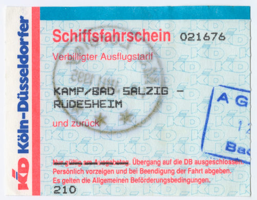 Köln-Düsseldorfer Deutsche Rheinschiffahrt AG (Beteiligte Institution), Schiffsfahrschein "Kamp/Bad Salzig - Rüdesheim", 1995