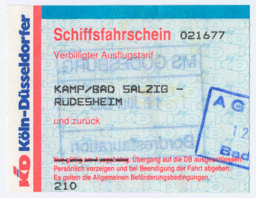 Köln-Düsseldorfer Deutsche Rheinschiffahrt AG (Beteiligte Institution), Schiffsfahrschein "Kamp/Bad Salzig - Rüdesheim", 1995