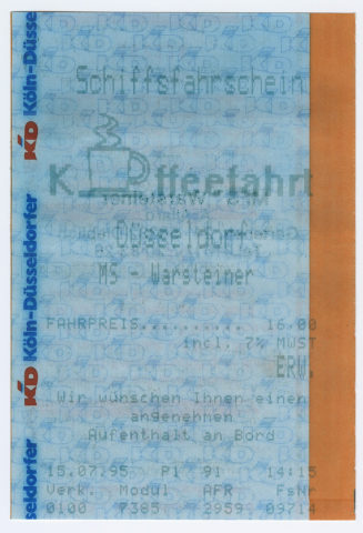Schiffsfahrschein "Kaffeefahrt Düsseldorf MS - Warsteiner"