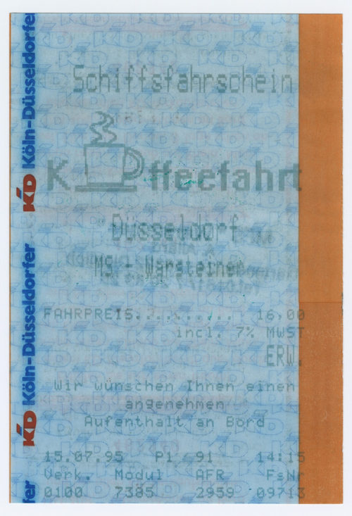 Köln-Düsseldorfer Deutsche Rheinschiffahrt AG (Beteiligte Institution), Schiffsfahrschein "Kaffeefahrt Düsseldorf MS - Warsteiner", 1995