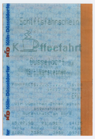 Schiffsfahrschein "Kaffeefahrt Düsseldorf MS - Warsteiner"