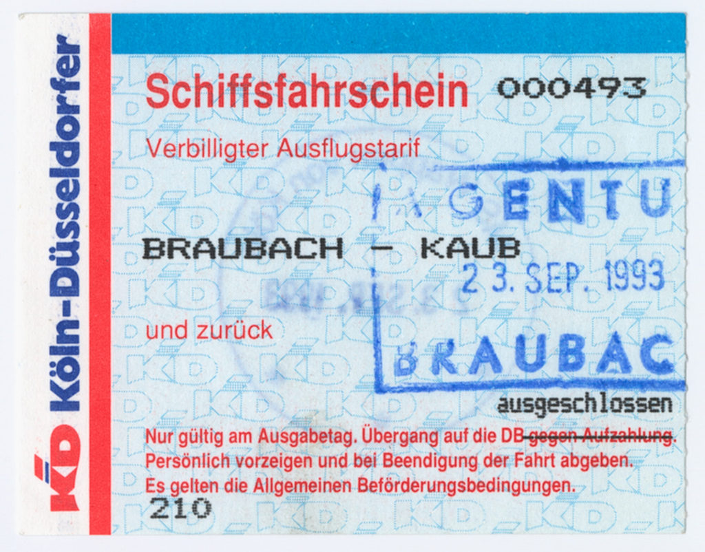 Schiffsfahrschein "Braubach - Kaub"