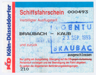 Schiffsfahrschein "Braubach - Kaub"