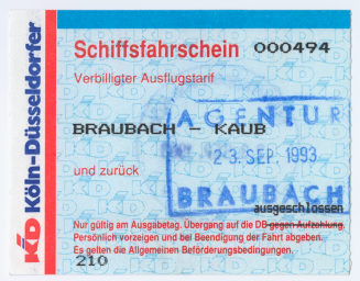 Schiffsfahrschein "Braubach - Kaub"