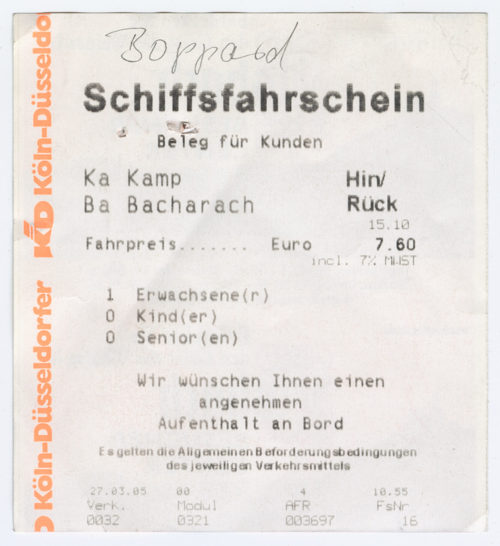 Köln-Düsseldorfer Deutsche Rheinschiffahrt AG (Beteiligte Institution), Schiffsfahrschein "Kamp - Bacharach", 2005