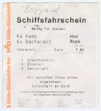 Schiffsfahrschein "Kamp - Bacharach"